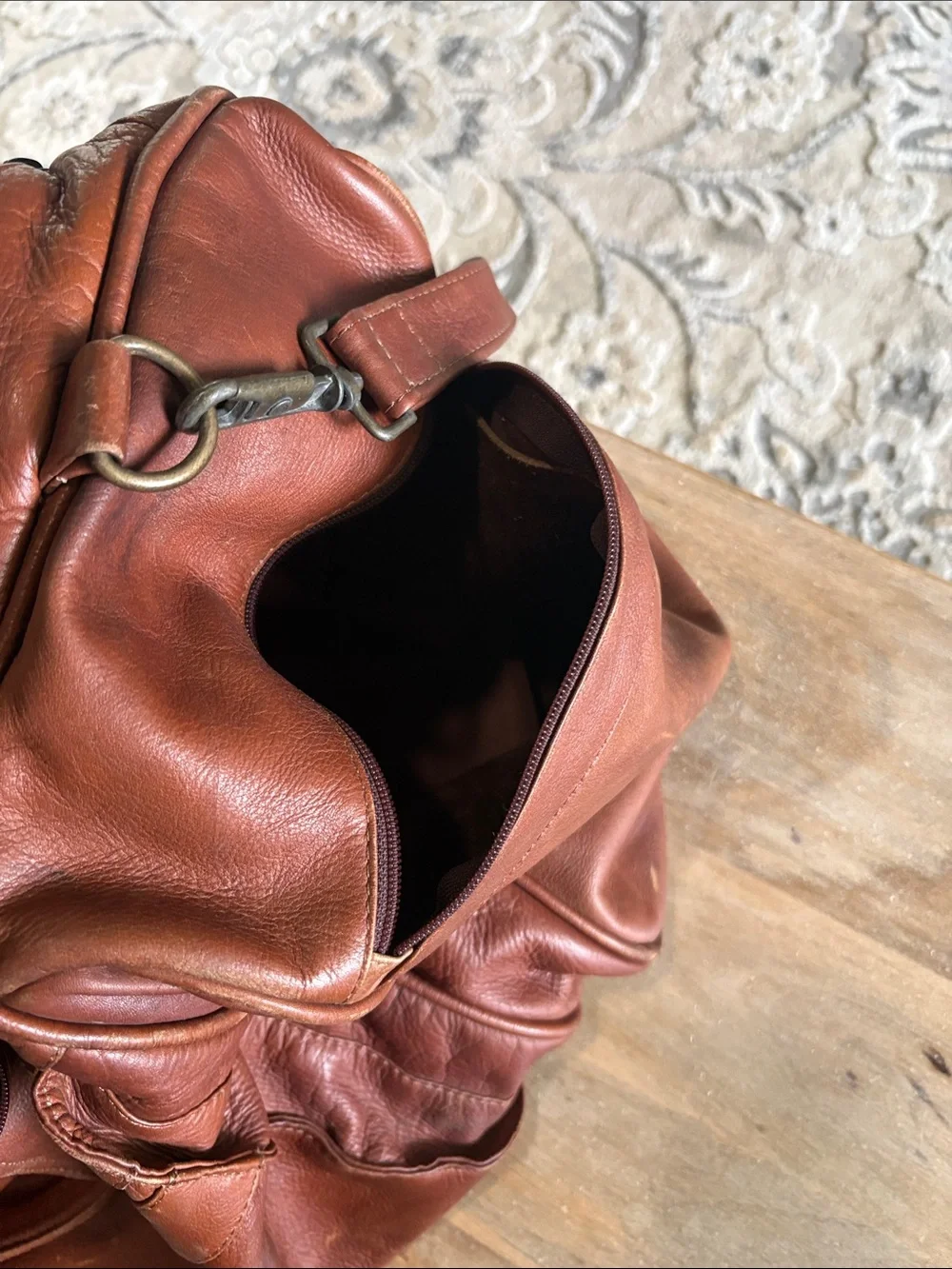 Leather Weekender Duffel Bag - Brown